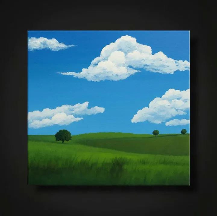 Sky Blue Landscape Handmade Canvas Painting – 20x20 inch
