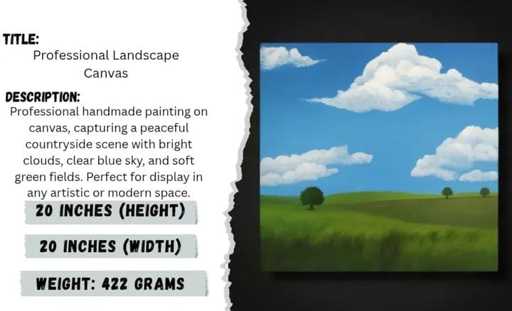 Sky Blue Landscape Handmade Canvas Painting – 20x20 inch